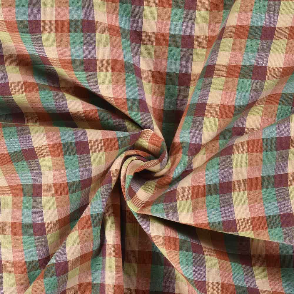 Check Multicolour Pure Cotton 96 GSM Handwoven Fabric 467