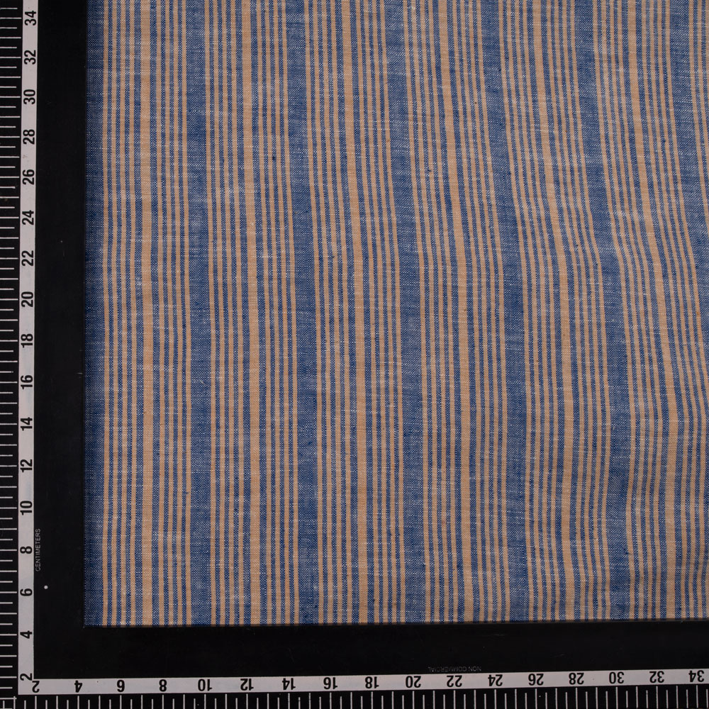 STRIPE BLUE & BEIGE PURE KHADI 121 GSM HANDSPUN & HANDWOVEN FABRIC