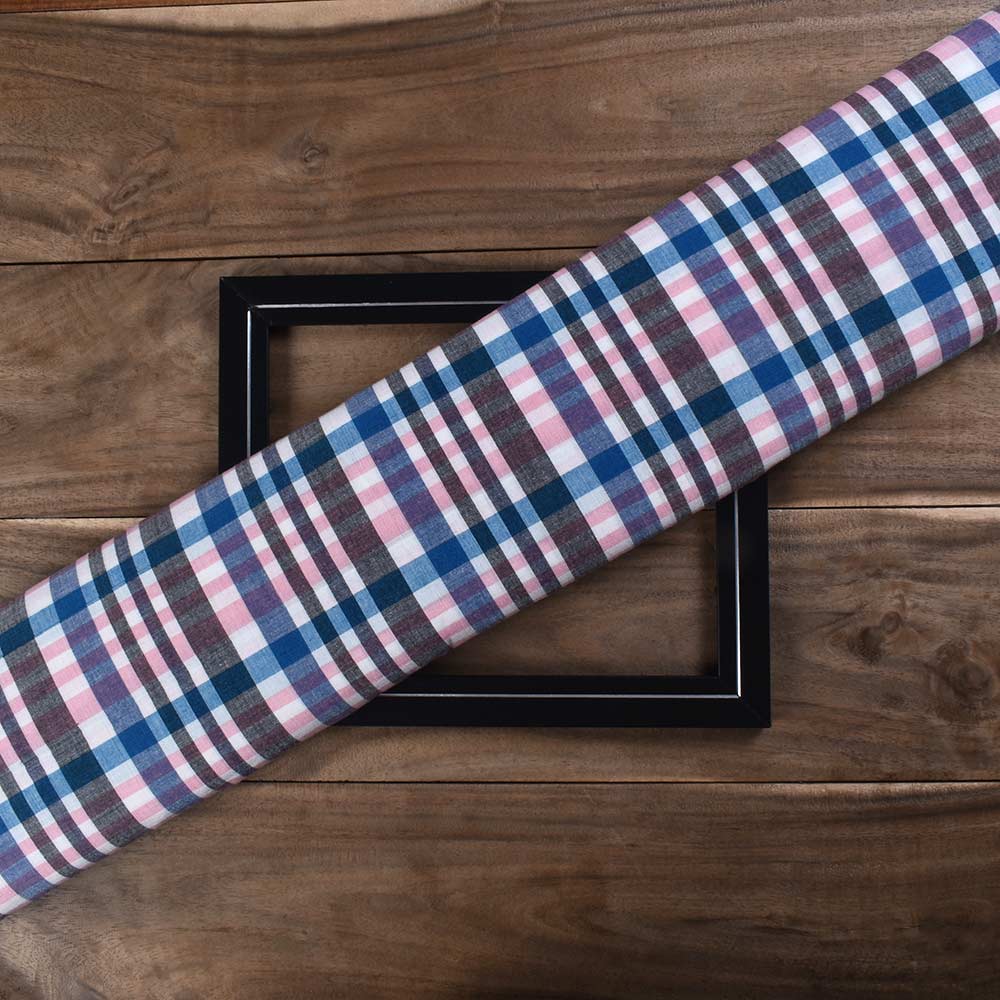 Check Multicolor Pure Cotton 94 GSM Handwoven Fabric 428