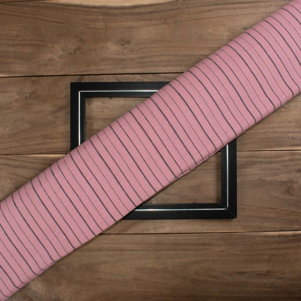 Pinstripe Muted Red Pure Cotton 102 GSM Handwoven Fabric