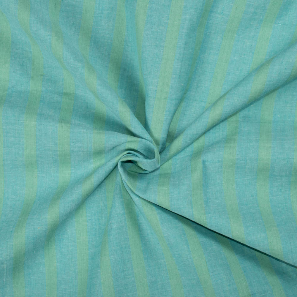 Stripe Blue Green Khadi Cotton 100 GSM Handwoven Fabric