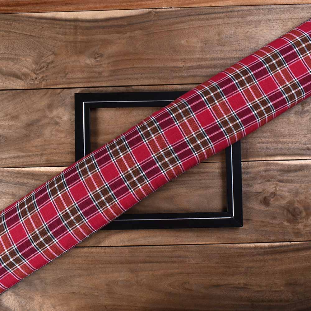 Check Brown & Red Pure Cotton 95 GSM Handwoven Fabric
