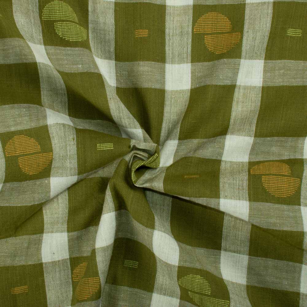 Check Olive and Cream Jamdani Pure Khadi 120 GSM Handwoven Fabric 70