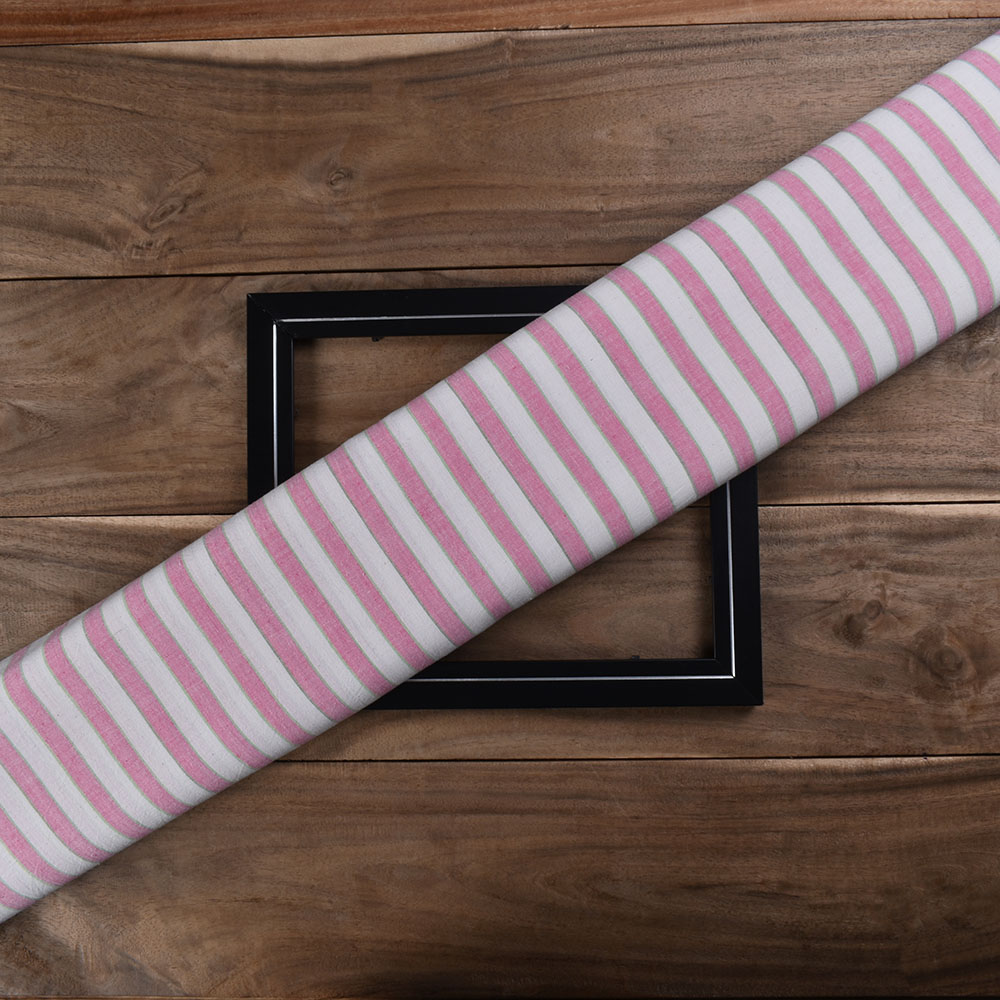 Stripe White Pink Pure Cotton 110 GSM Handwoven Fabric
