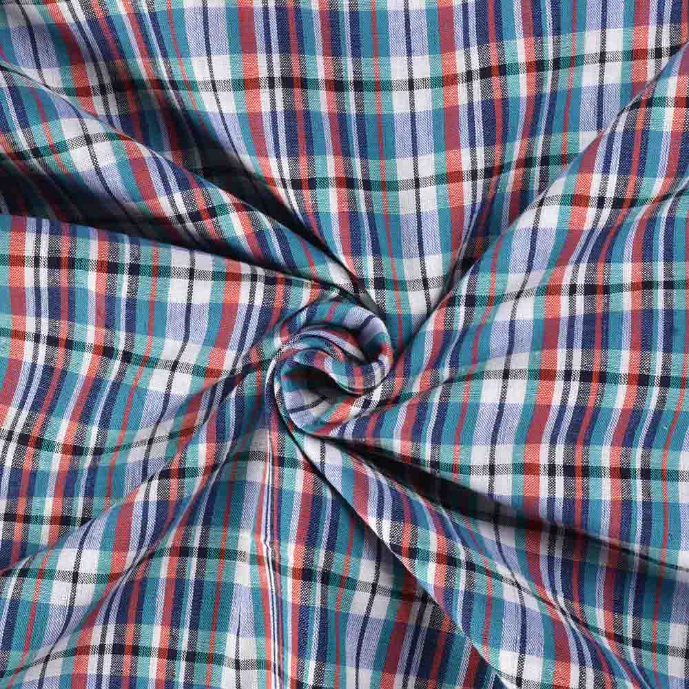 Check Multicolour Pure Cotton 90 GSM Handwoven Fabric 486