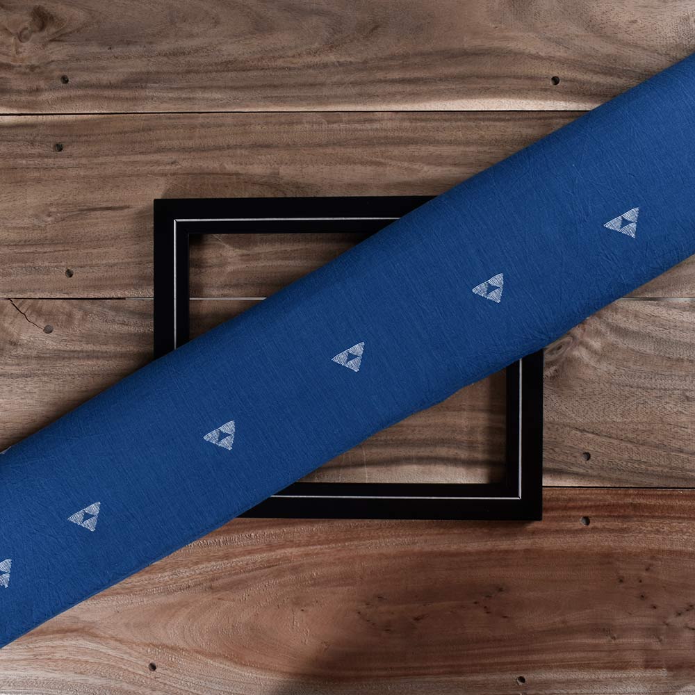 Geometric Blue Jamdani Pure Cotton 68 GSM Handwoven Fabric