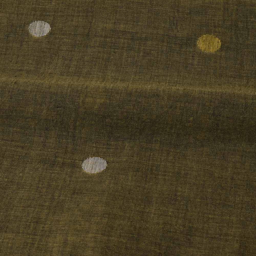 POLKA DOT OLIVE GREEN JAMDANI PURE COTTON 58 GSM HANDWOVEN FABRIC