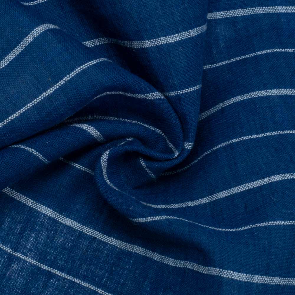 Stripe Blue & White Pure Cotton 70 GSM Handwoven Fabric