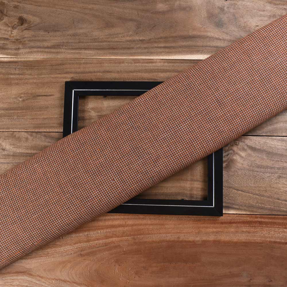 Check Brown & Orange Pure Cotton 104 GSM Handwoven Fabric