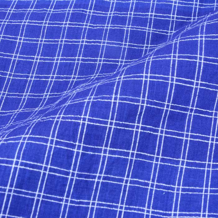 Check Royal Blue Pure Cotton 80 GSM Handwoven Fabric