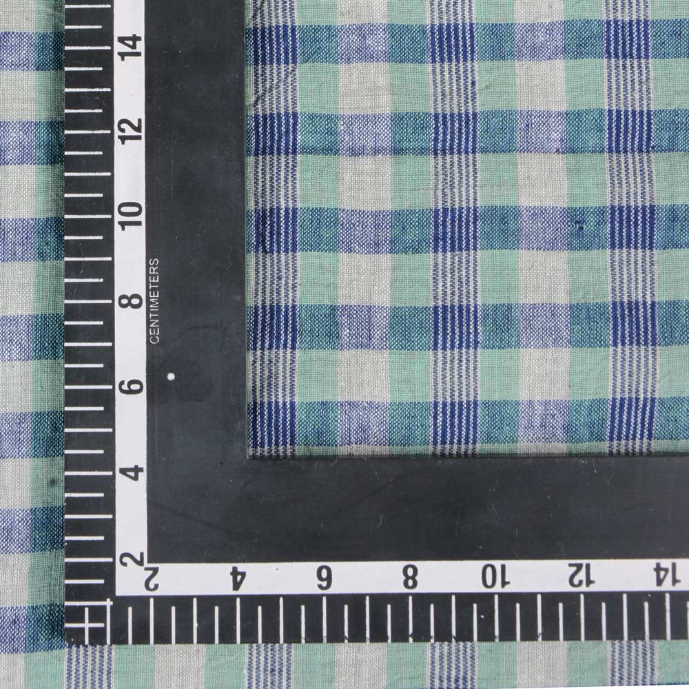 CHECK BLUE GREEN KHADI FABRIC - 120 GSM HANDSPUN & HANDWOVEN