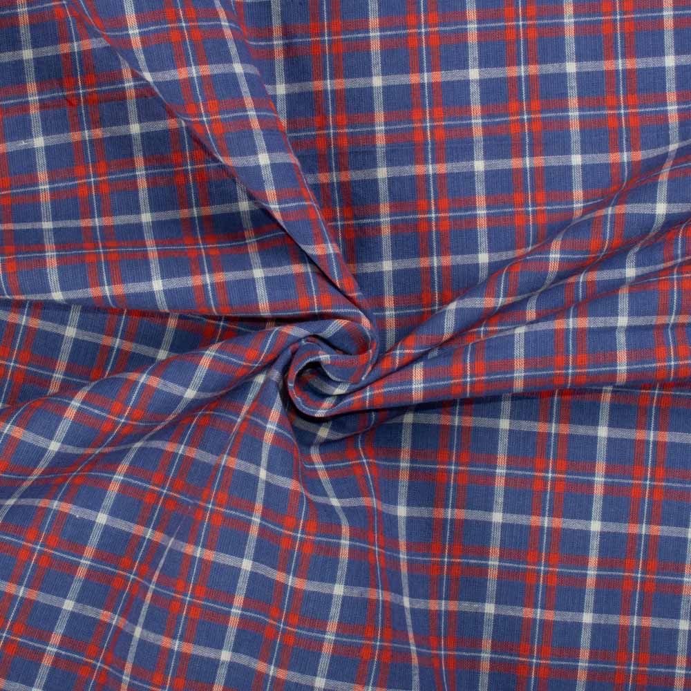 Check Purple Orange White Pure Cotton 100 GSM Handwoven Fabric 
