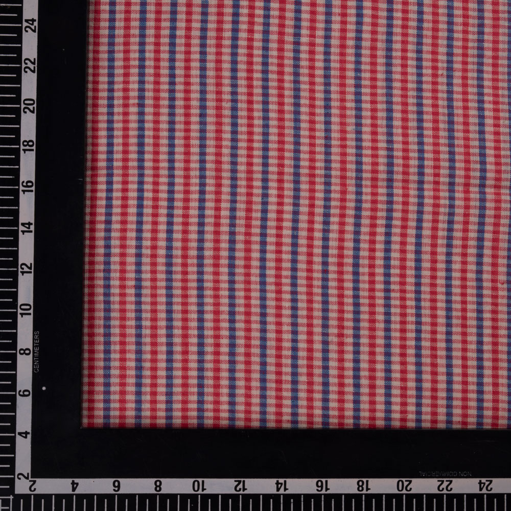 CHECK RED & BLUE PURE COTTON 92 GSM HANDWOVEN FABRIC
