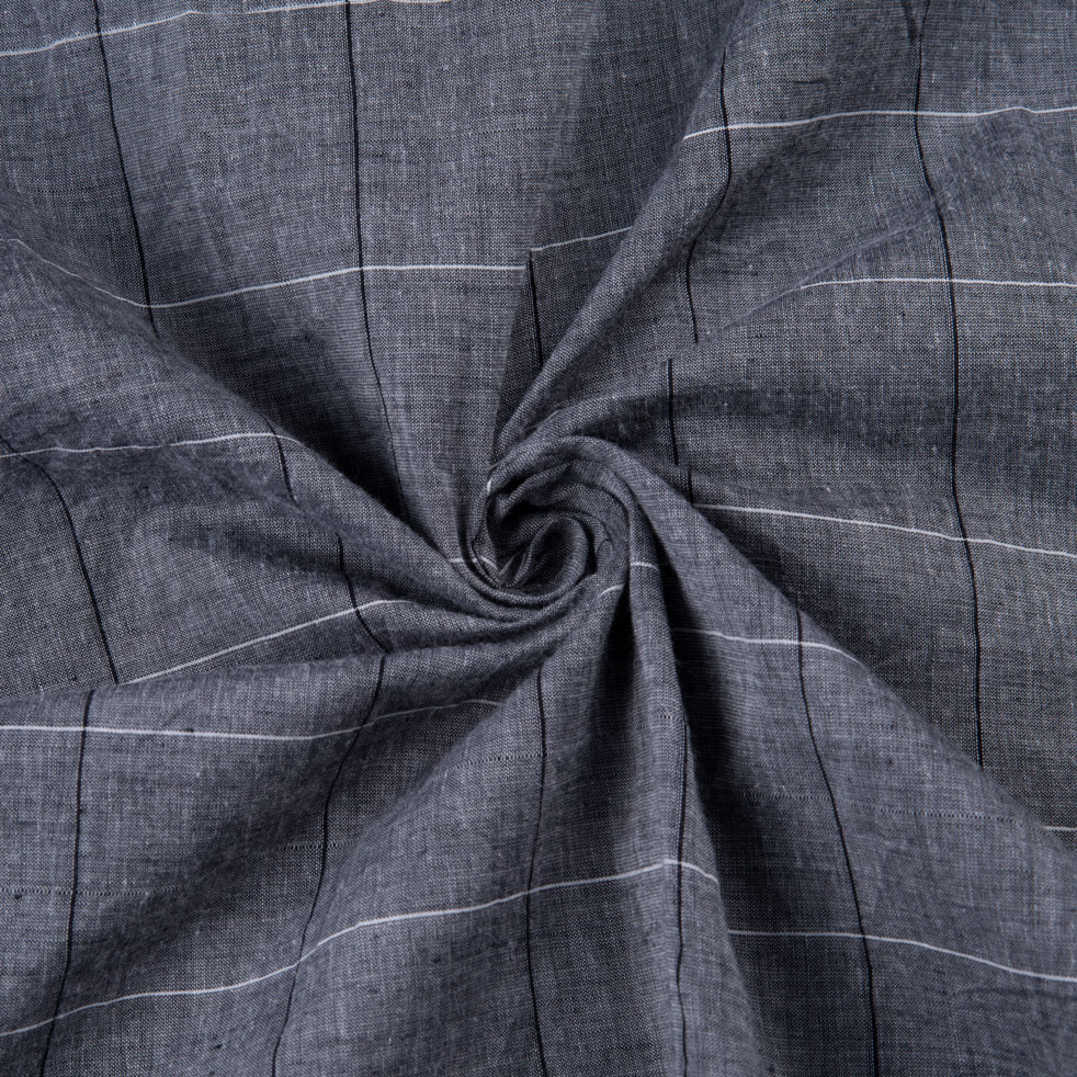 Check Grey Pure Cotton 58 GSM Handwoven Fabric