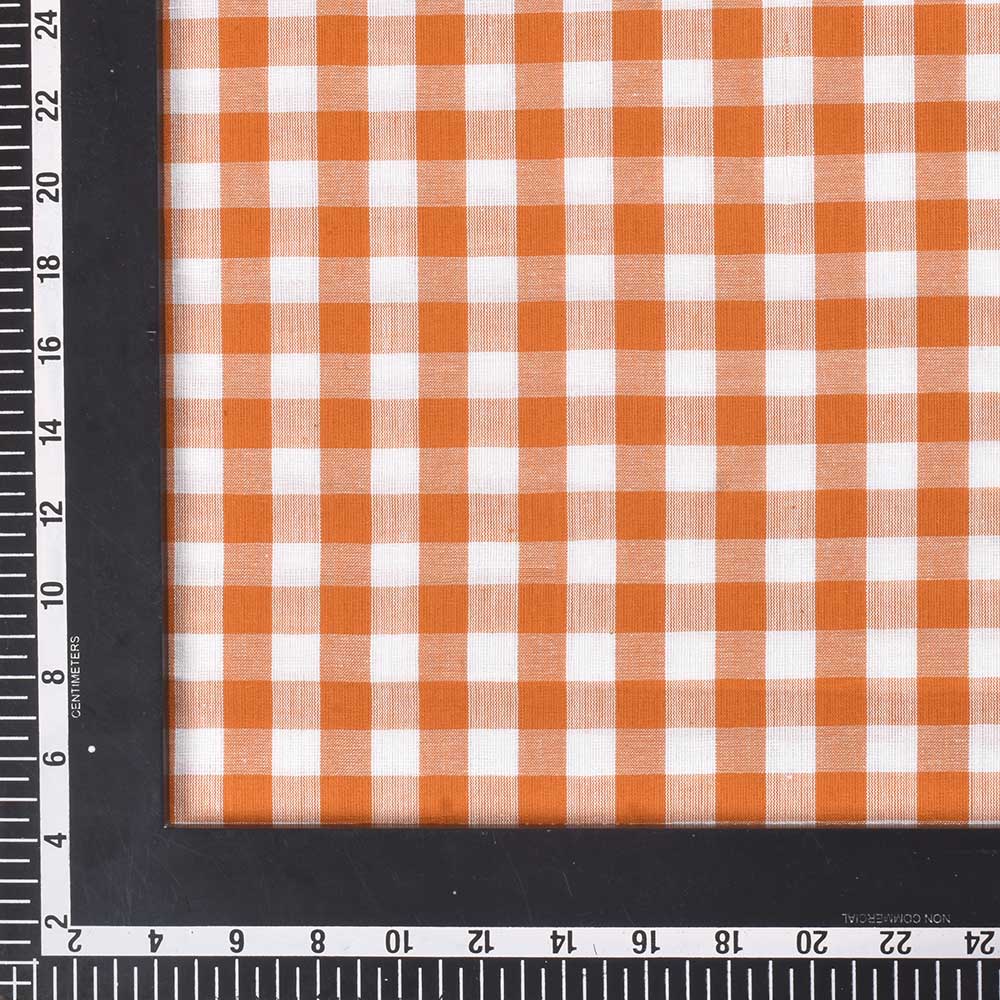 CHECK ORANGE & WHITE PURE COTTON 93 GSM HANDWOVEN FABRIC