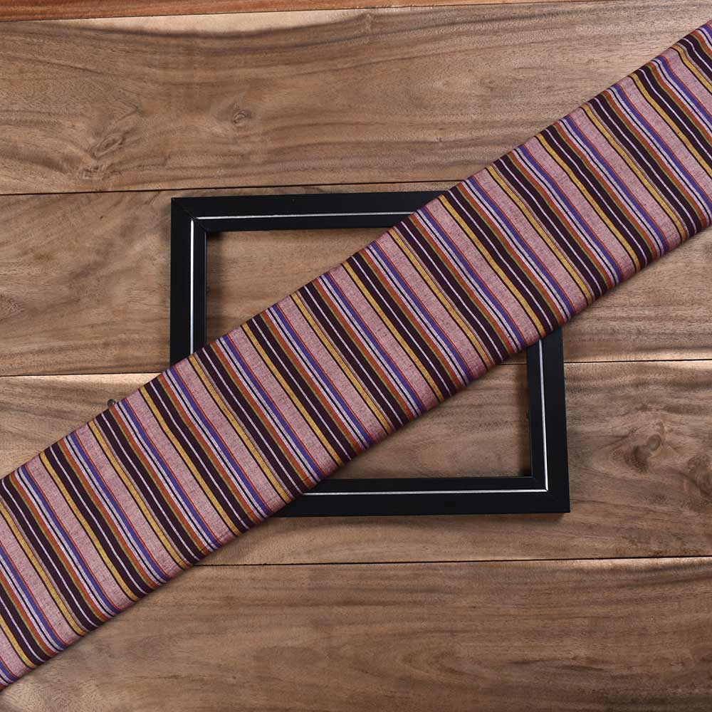 Stripe Plum Multicolour Pure Cotton 73 GSM Handwoven Fabric