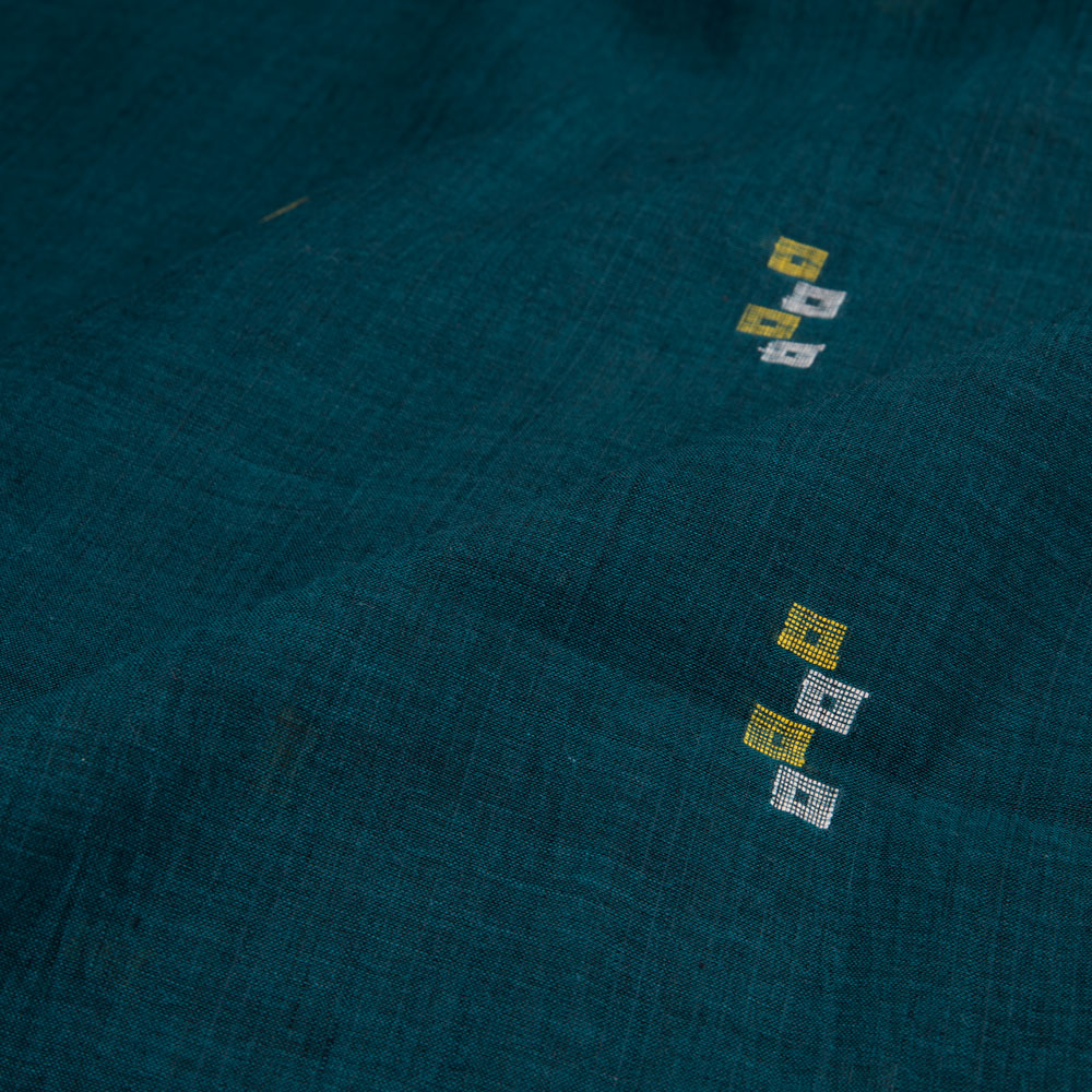 GEOMETRIC GREEN JAMDANI PURE COTTON 56 GSM HANDWOVEN FABRIC