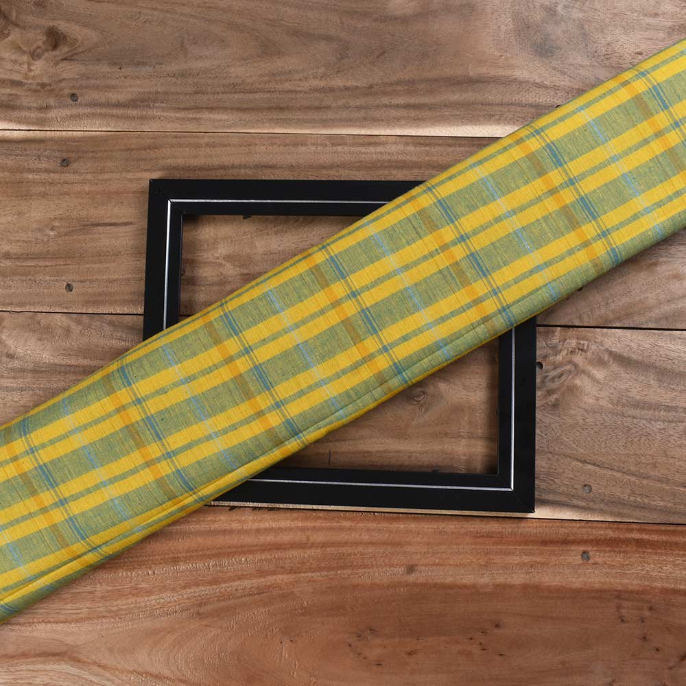 Check Yellow & Green Pure Cotton 95 GSM Handwoven Fabric