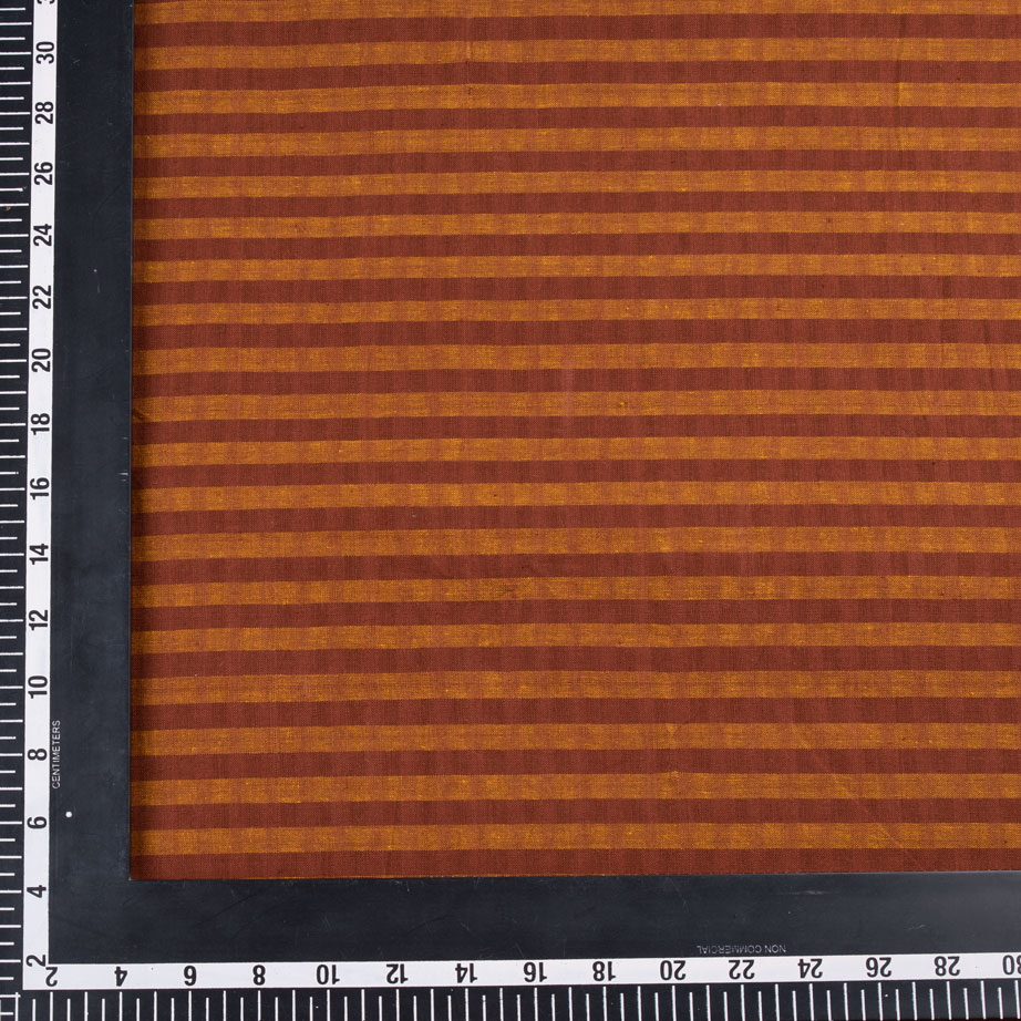 STRIPE BROWN & MUSTARD PURE COTTON 87 GSM HANDWOVEN FABRIC