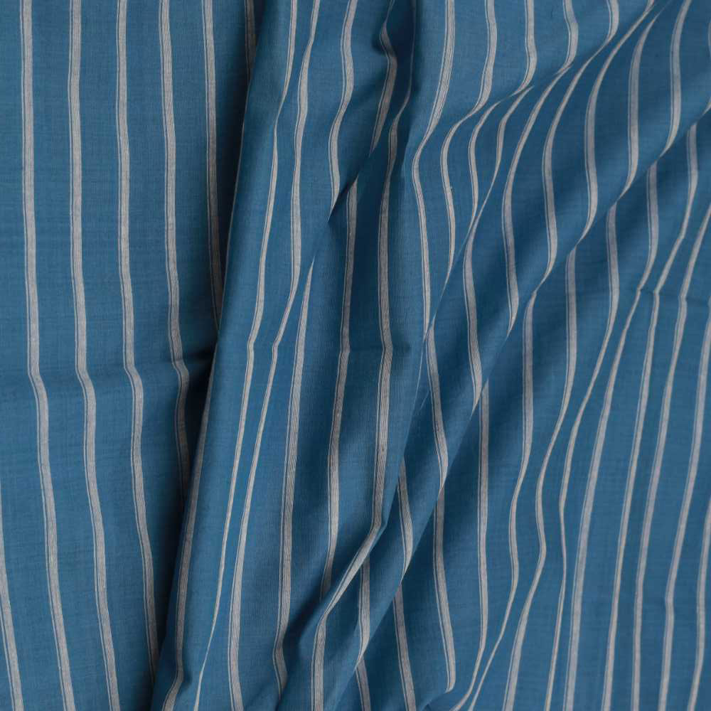 STRIPE BLUE & GREY PURE COTTON 59 GSM HANDWOVEN FABRIC