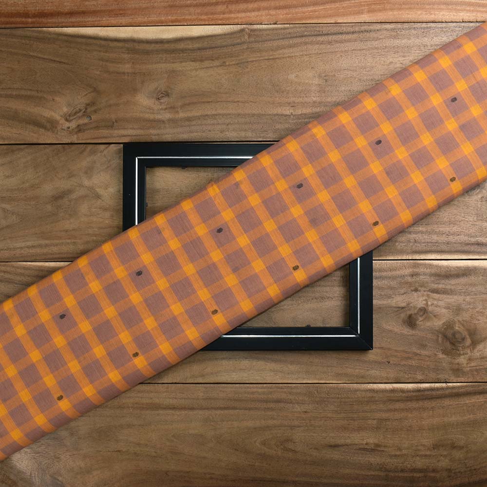 Check Brown Yellow Jamdani Pure Cotton 60 GSM Handwoven Fabric 316