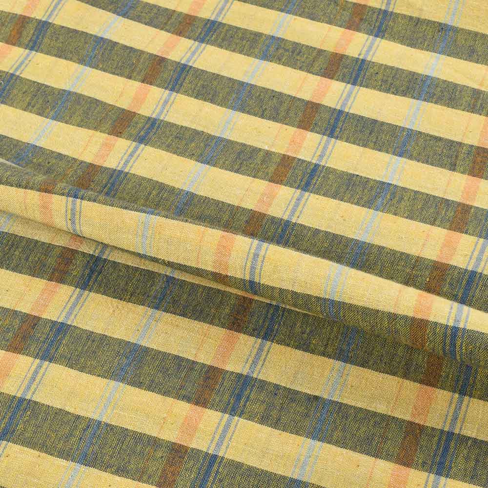CHECK OFF WHITE & GREEN PURE COTTON 98 GSM HANDWOVEN FABRIC