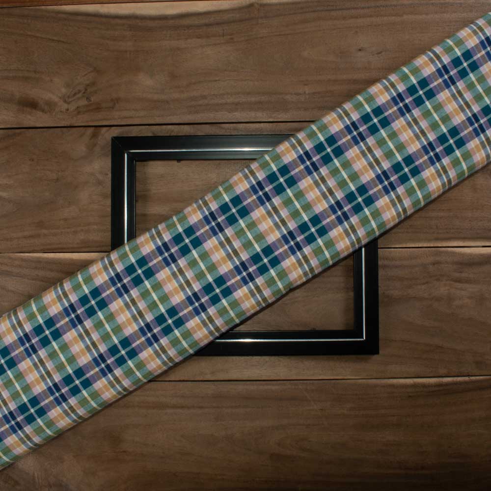 Check Multicolor Pure Cotton 95 GSM Handwoven Fabric 704