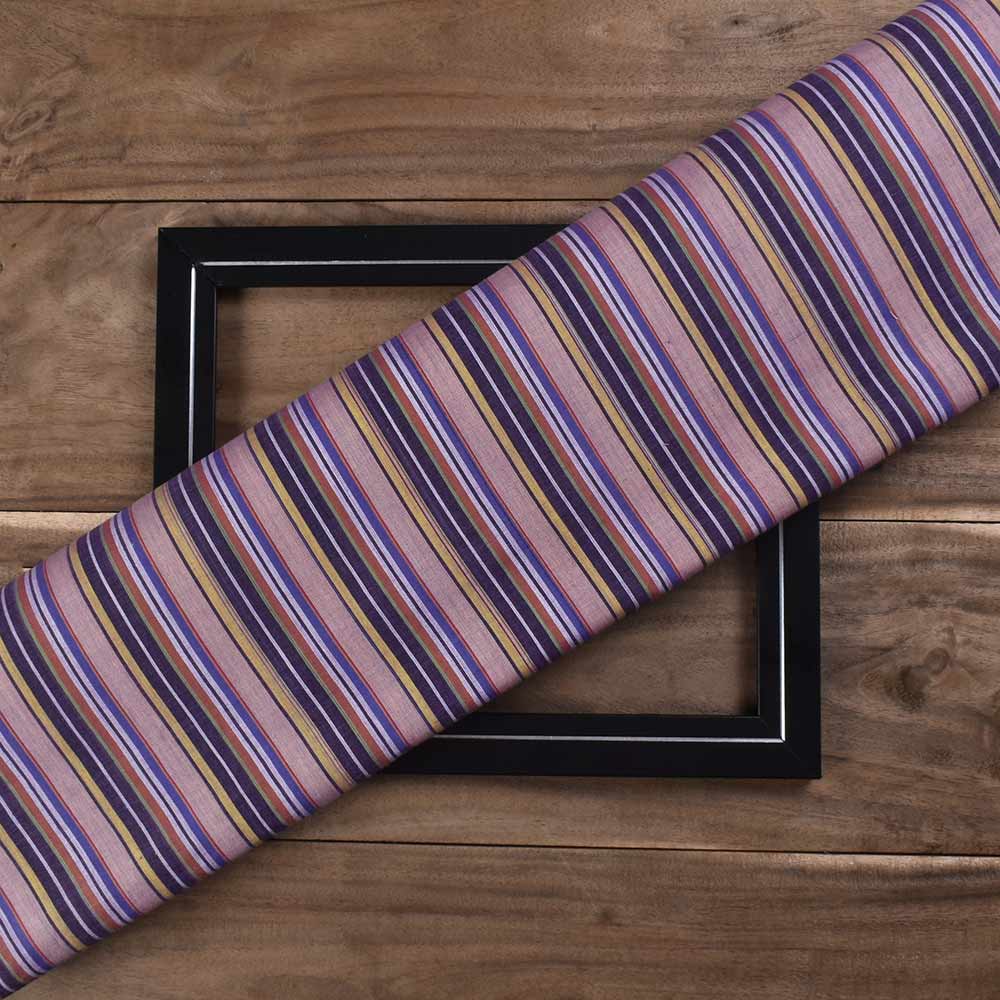 Stripe Purple Multicolour Pure Cotton 82 GSM Handwoven Fabric