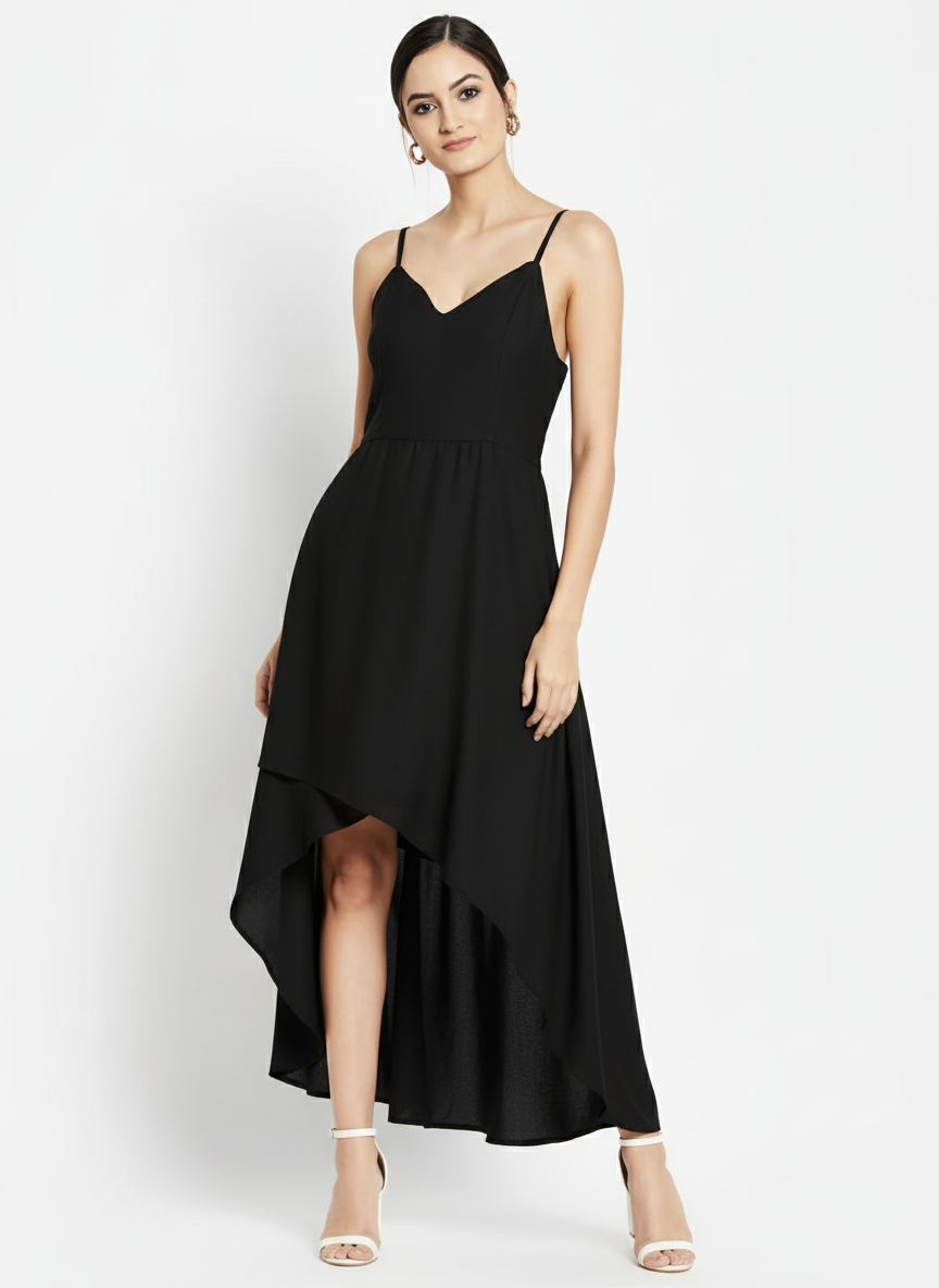High-Low Spaghetti Sleeves Dress