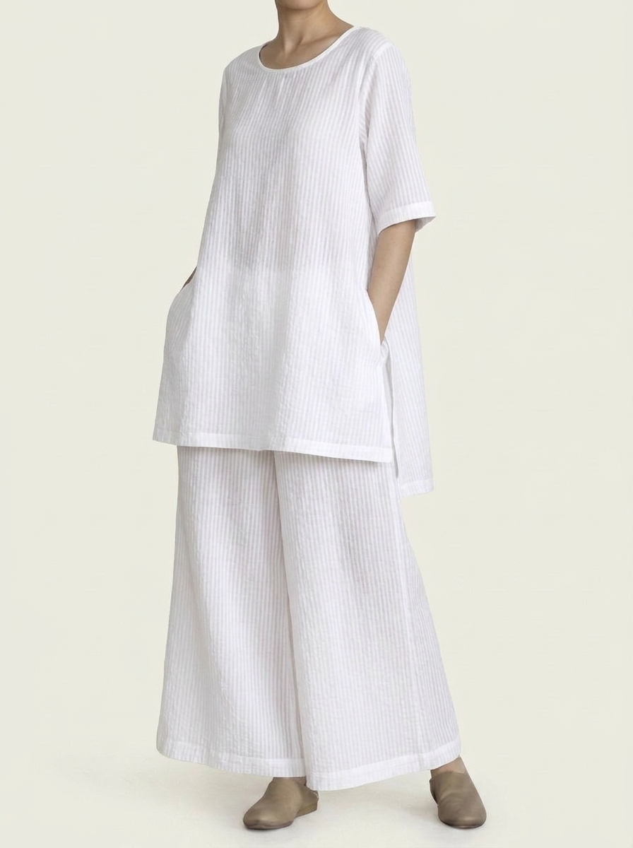 Plain Long Top & Lose Pants Co-ord Set - Striped