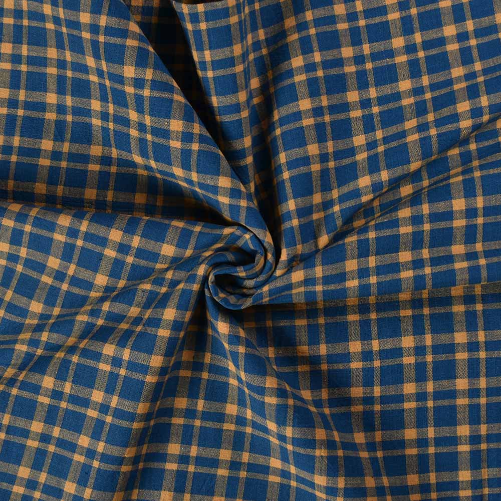 Check Blue Yellow Pure Cotton 108 GSM Handwoven Fabric