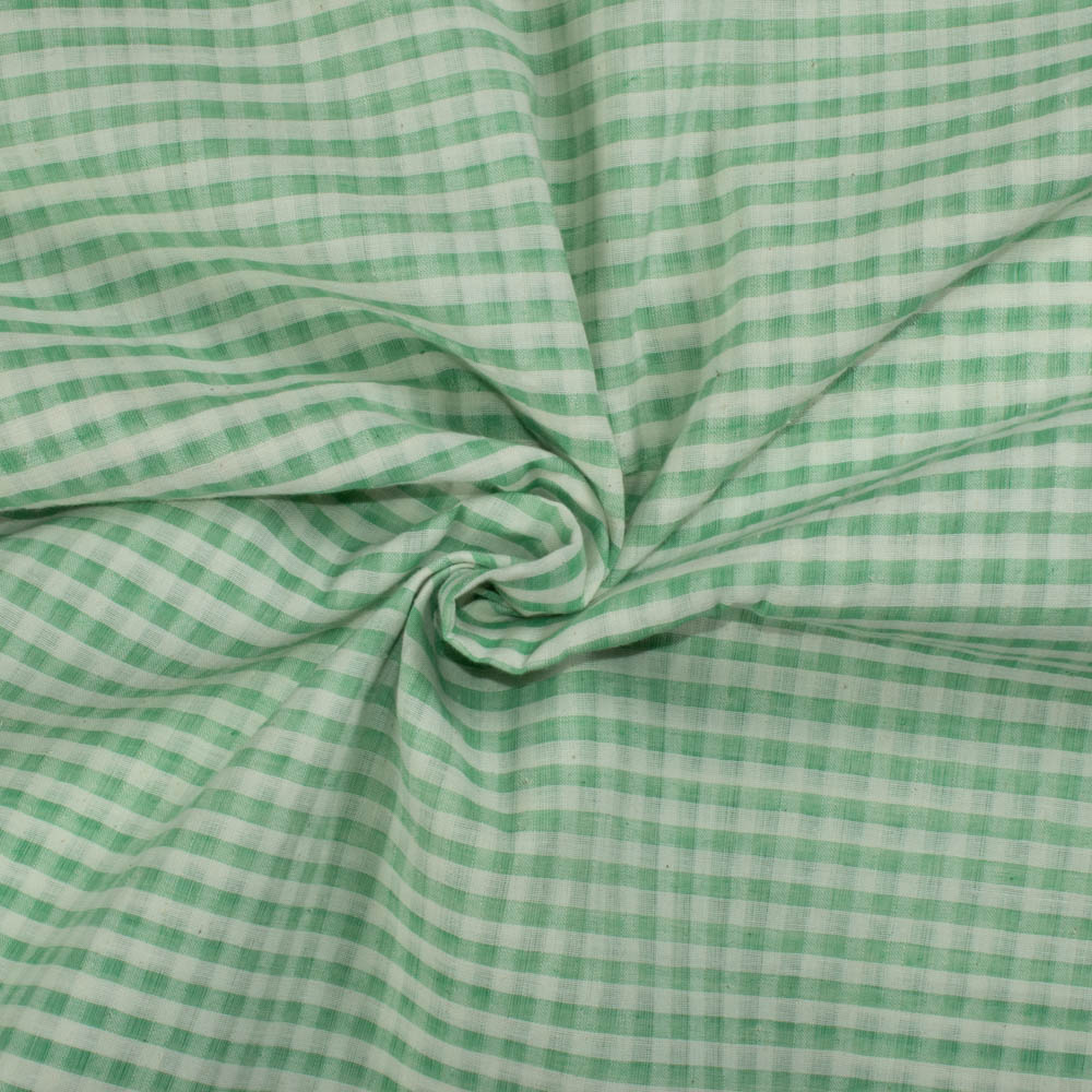 Check White Green Pure Cotton 85 GSM Handwoven Fabric 