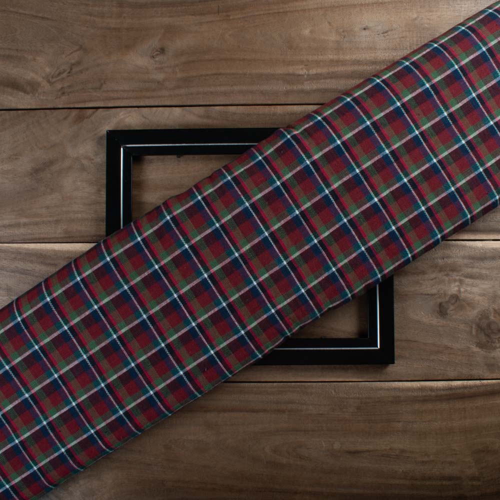 Multicolour Check Cotton & Khadi 200 GSM Handwoven Fabric 818