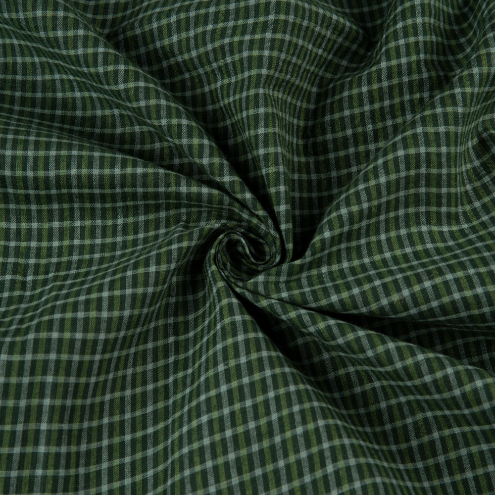 Check Green Pure Cotton 60 GSM Handwoven Fabric