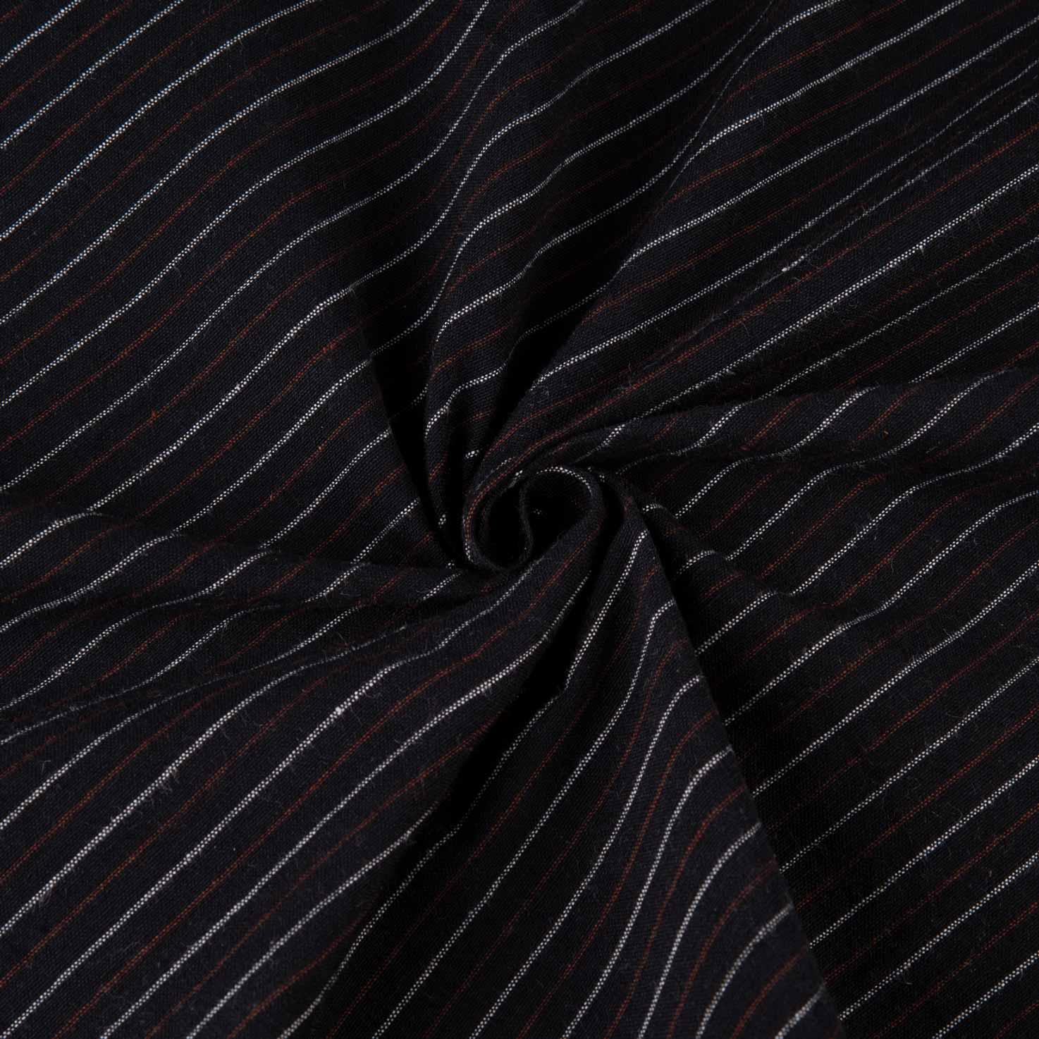 Pinstripe Black Khadi Cotton 153 GSM Handwoven Fabric