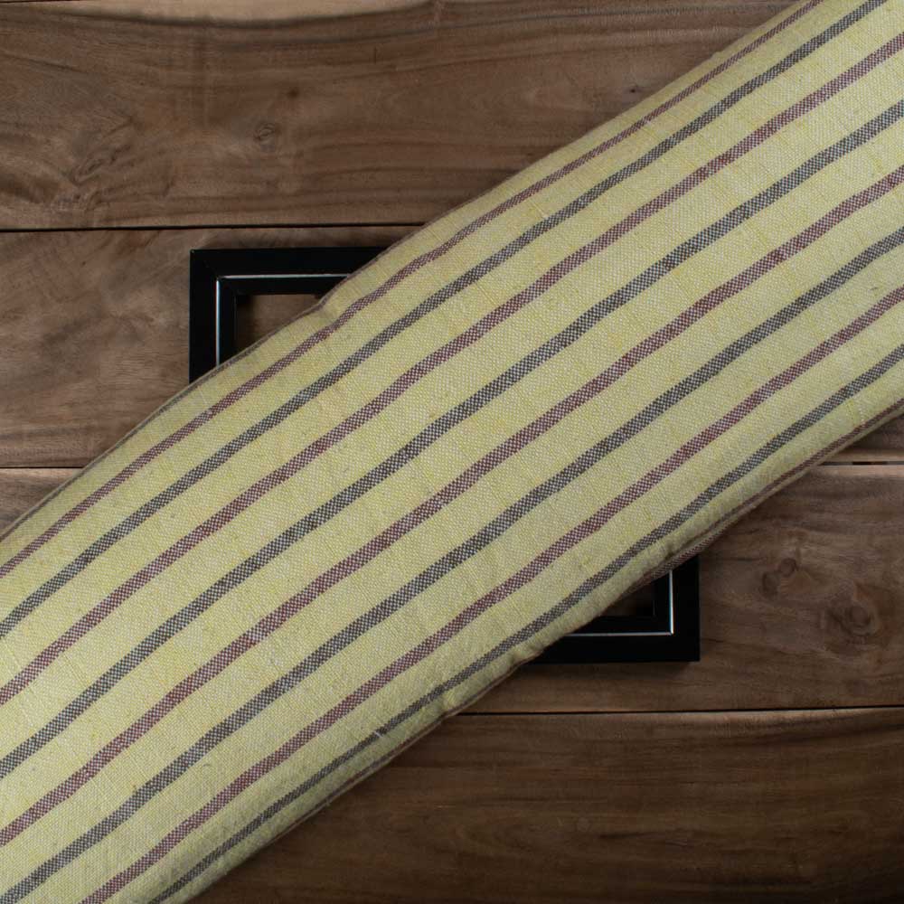 Yellow and Brown Stripe Khadi 305 GSM Handwoven Fabric