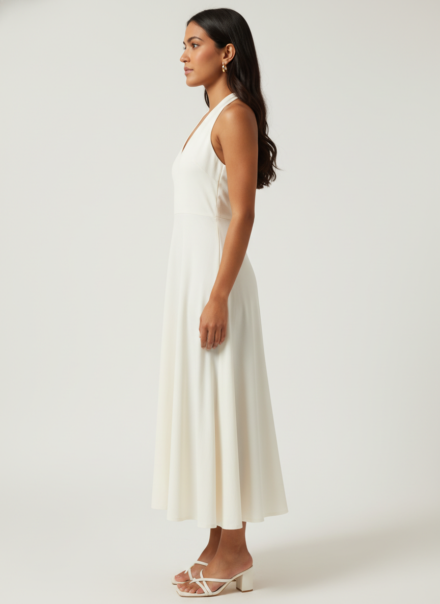 Deep V-Neck Midi Dress