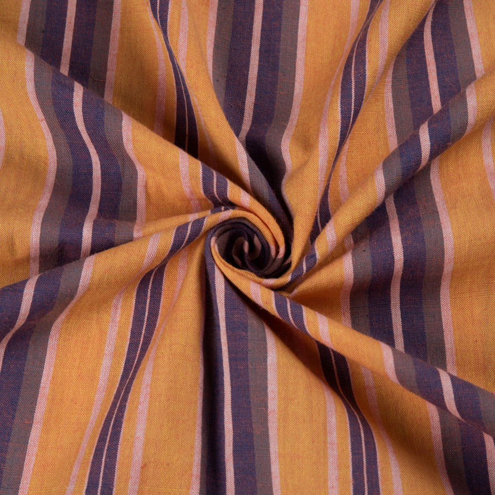 Stripe Orange & Blue Pure Cotton 95 GSM Handwoven Fabric