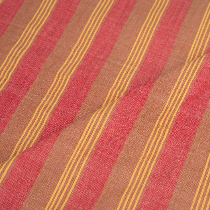 STRIPE RED & BROWN PURE COTTON 77 GSM HANDWOVEN FABRIC