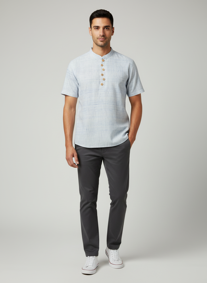 Half Placket T- Shirt with Wooden Buttons