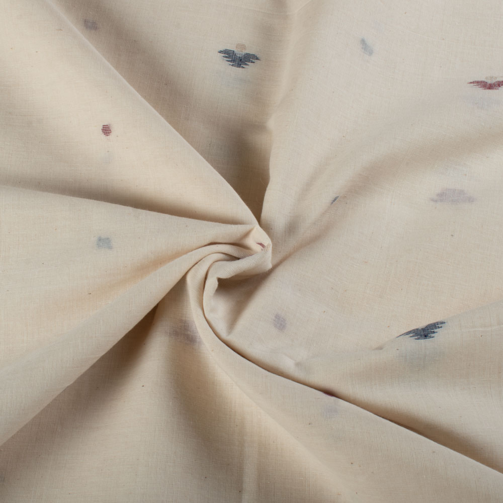 Cream Base Object Motif Pure Cotton 55 GSM Handwoven Jamdani Fabric