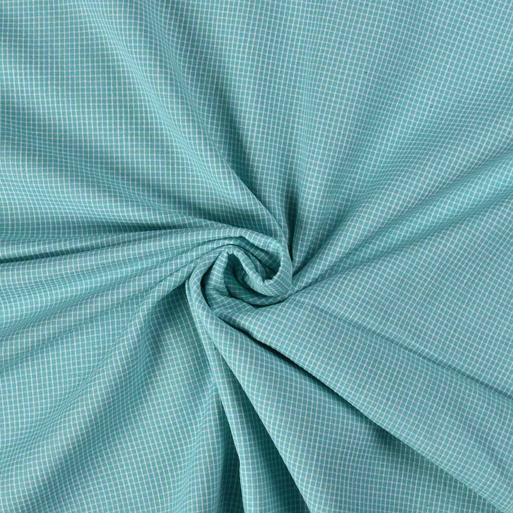 Check Sea Blue Pure Cotton 93 GSM Handwoven Fabric