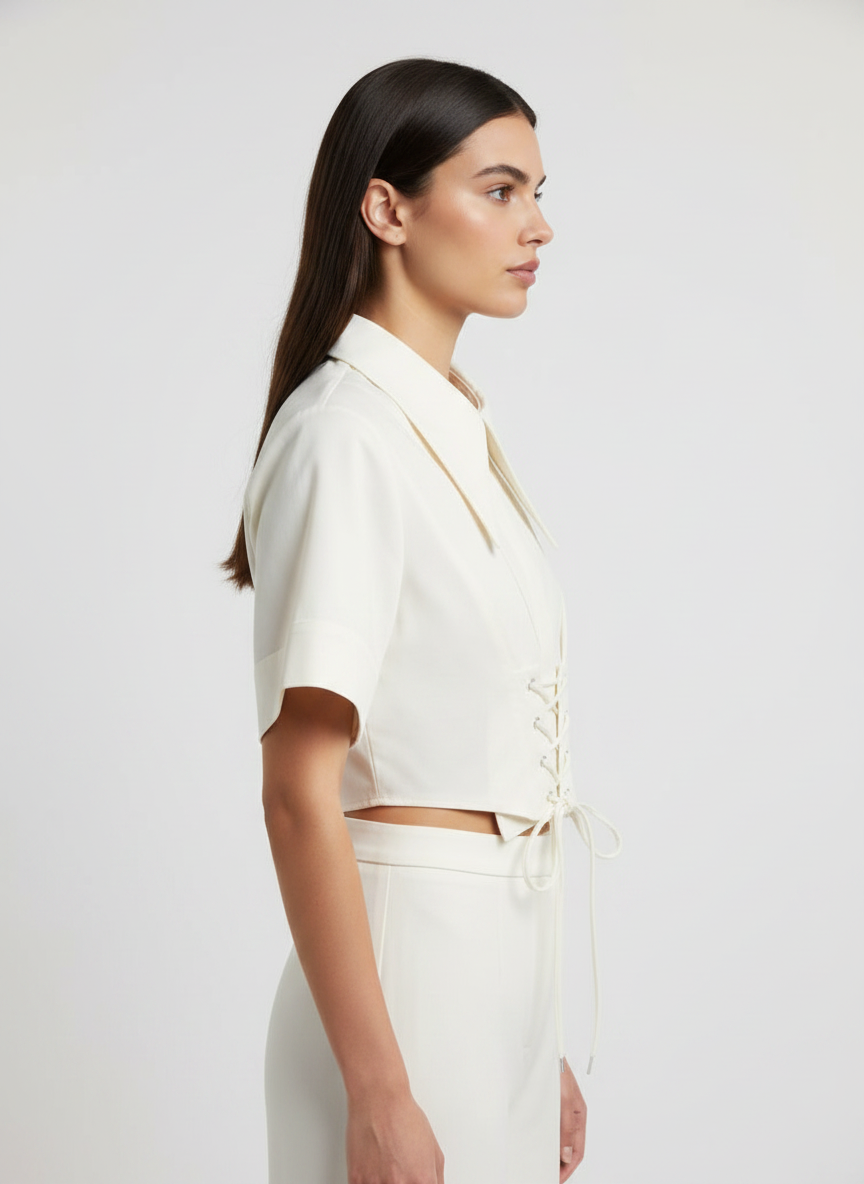Half Sleeves Corset Croped Shirt With Concealed Button Placket