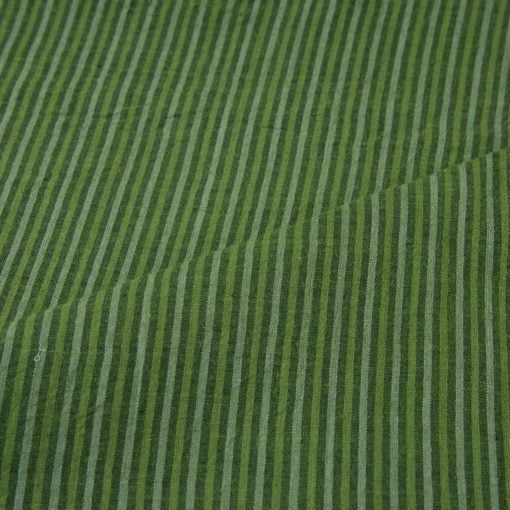STRIPE GREEN PURE COTTON 57 GSM HANDWOVEN FABRIC