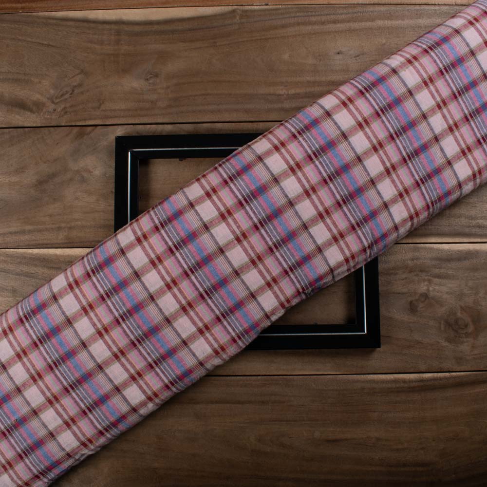Cotton Hemp Multicolor Check 150 GSM Handwoven Fabric 821