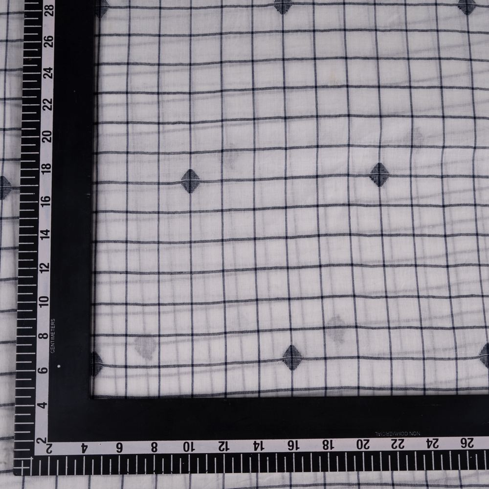 GEOMETRIC CHECK WHITE JAMDANI HANDWOVEN COTTON 55 GSM FABRIC
