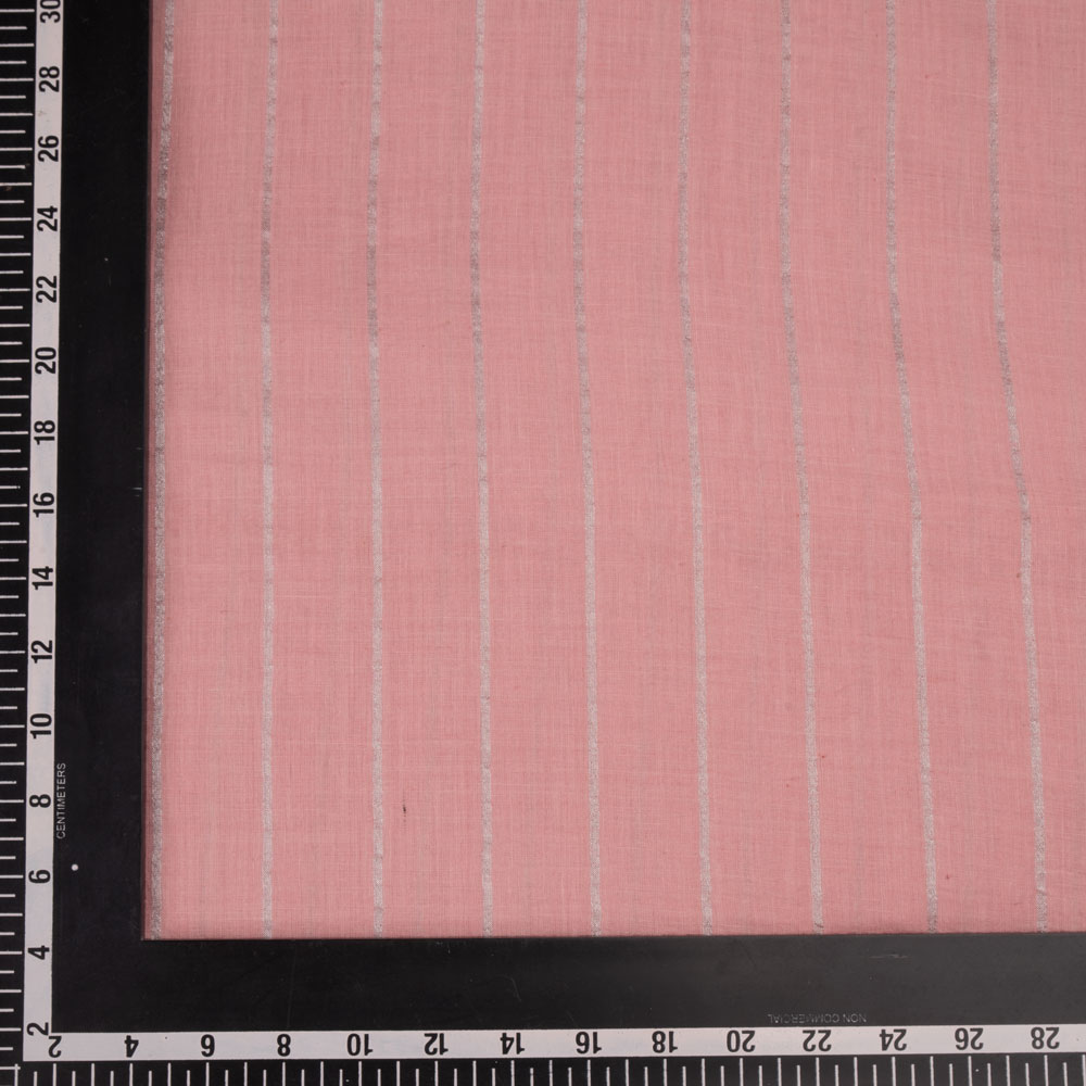 STRIPE ROSE PINK PURE COTTON & ZARI 65 GSM HANDWOVEN FABRIC