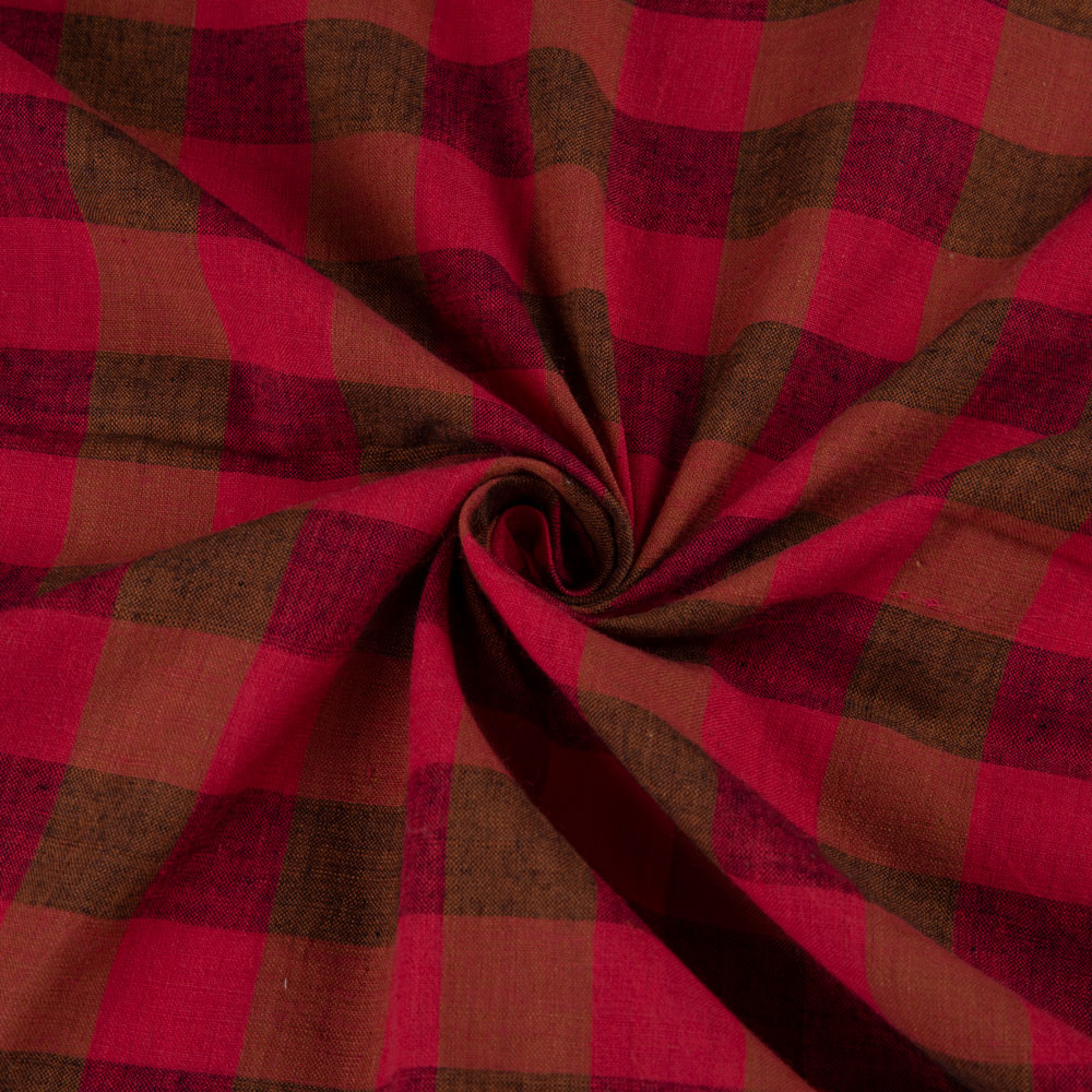 Check Red Pure Cotton 82 GSM Handwoven Fabric