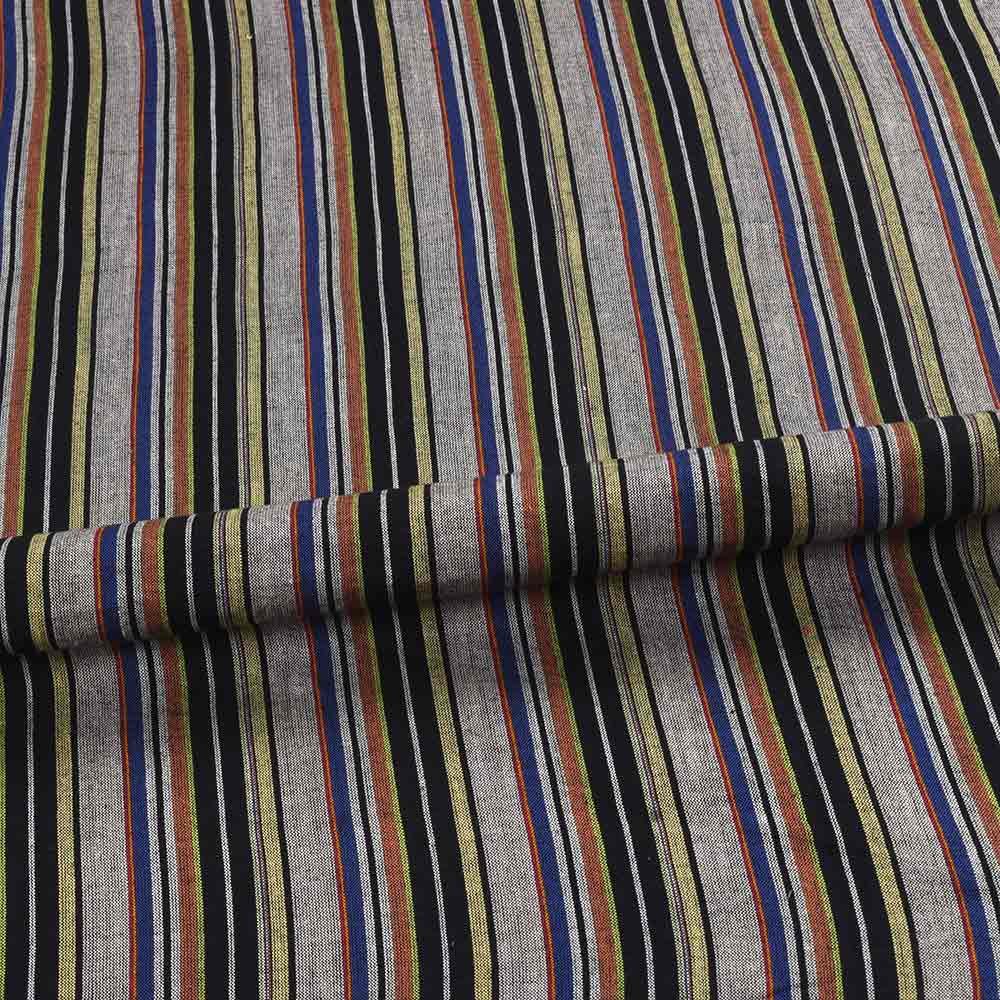 STRIPE GREY MULTICOLOUR PURE COTTON 78 GSM HANDWOVEN FABRIC