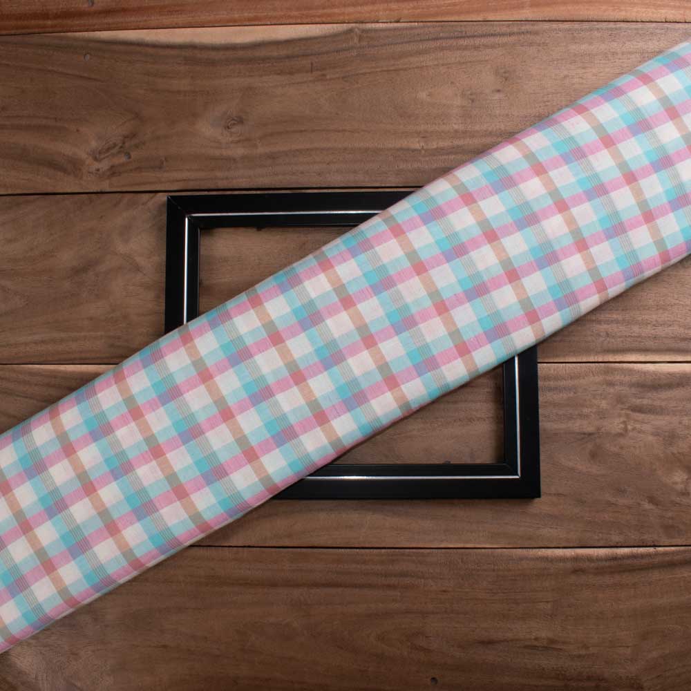 Check Multicolor Pure Cotton 100 GSM Handwoven Fabric 595